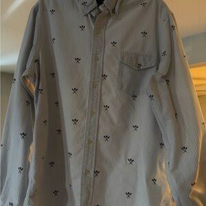 Ralph Lauren Light Blue Shirt with Black Skulls & Row Pattern